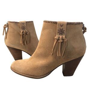 Jack Rogers Greer Oak Suede Tan Block‎ Heel Western Booties Womens Size 11 M
